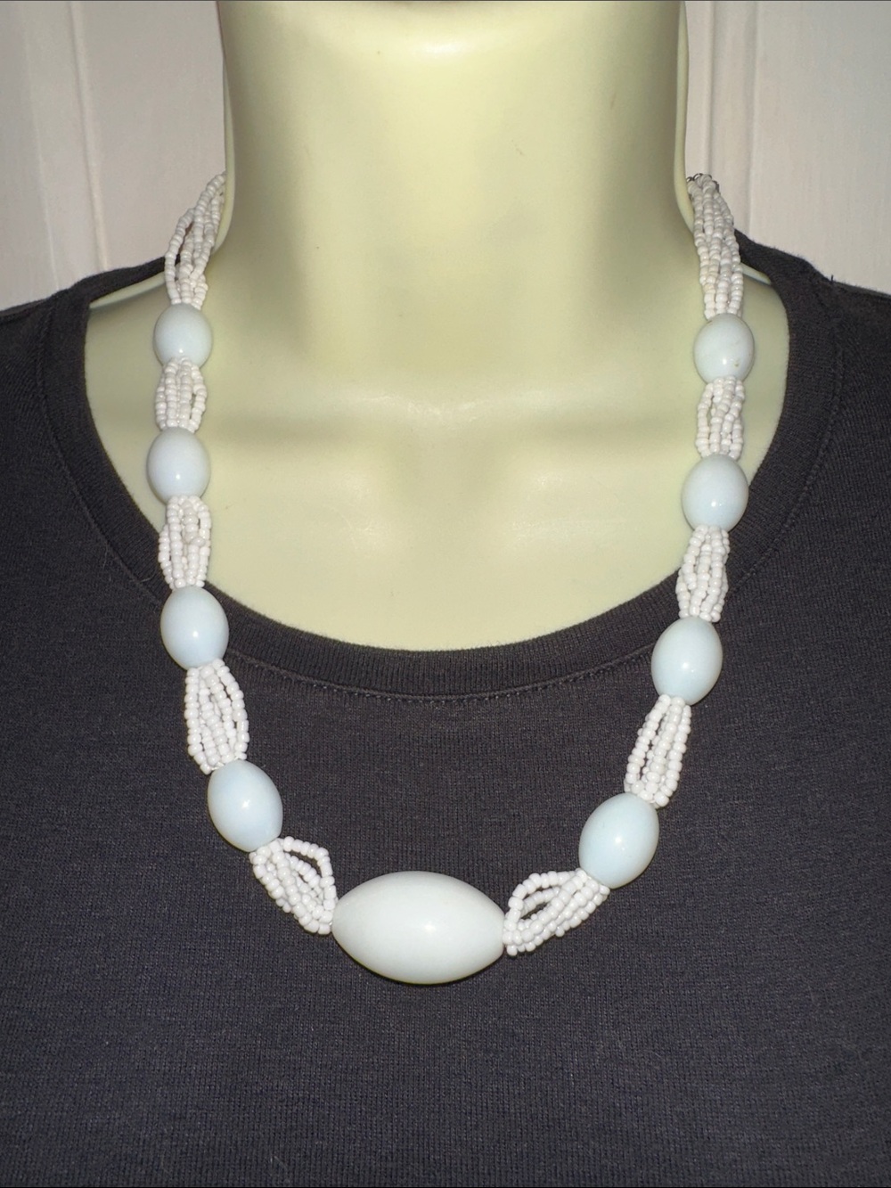 Milk Glass White Beaded Statement Necklace